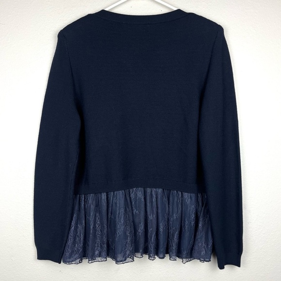 Marella XL Womens Navy Blue Ribbed Lace Back Hem Pullover Sweater - Picture 2 of 8